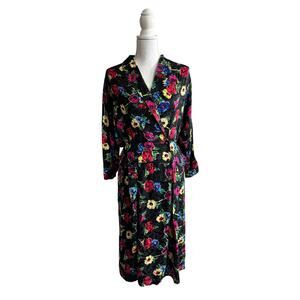 Vintage Adrianna Papell 80's 90's Silk Multicolor Midi Dress Sz 12